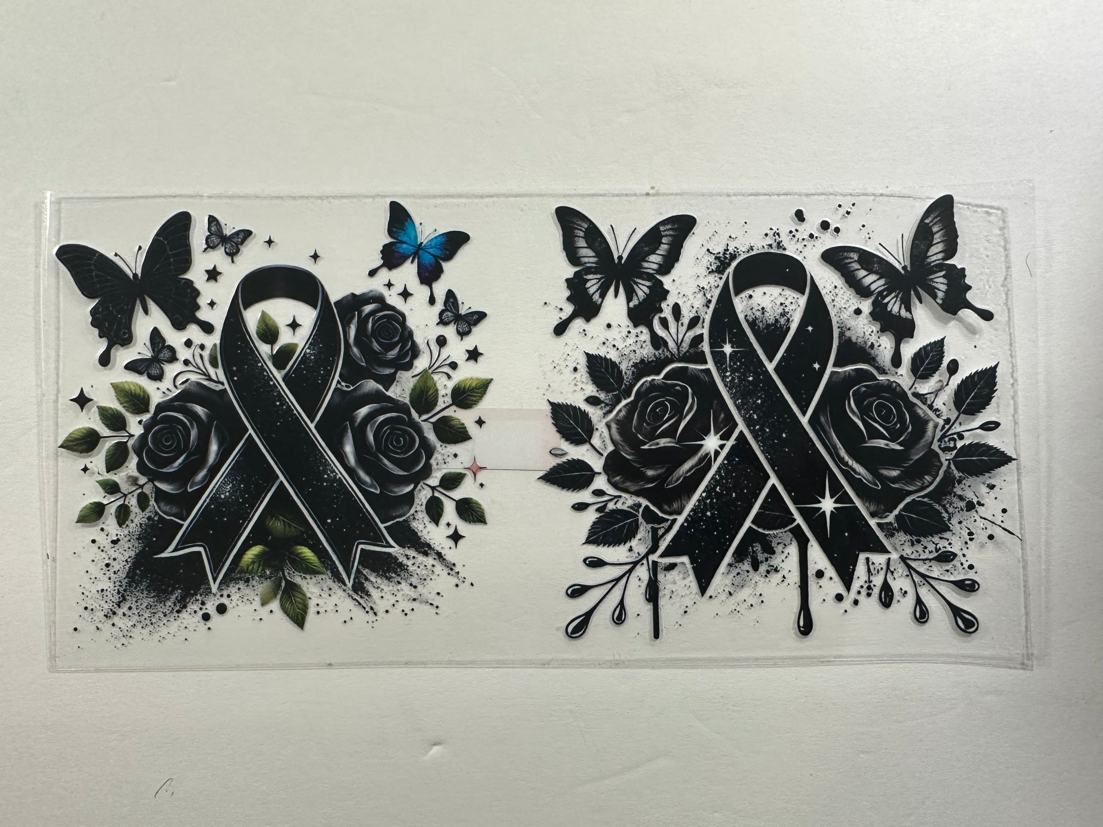 FL-11 black ribbon, butterfly & flowers