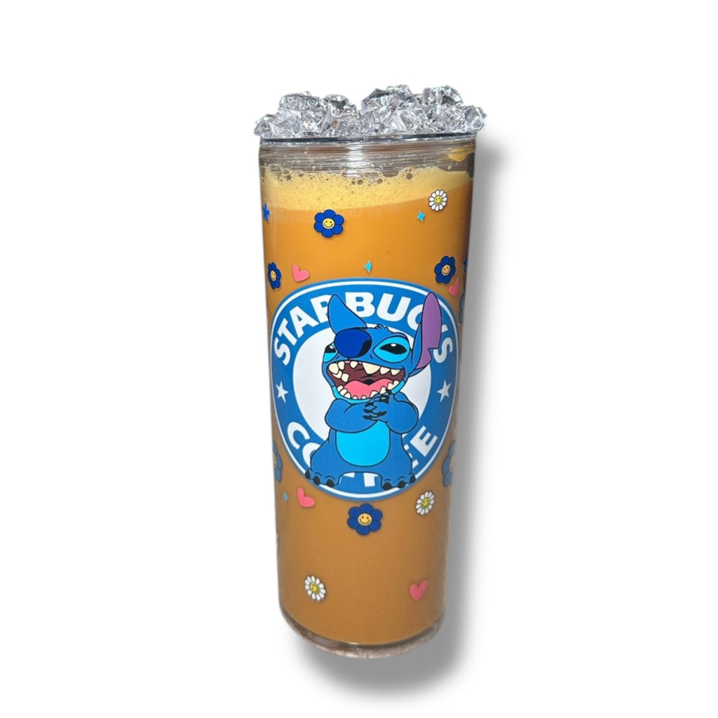 Rhinestoned Stitch & Starbucks w/ faux ice lid