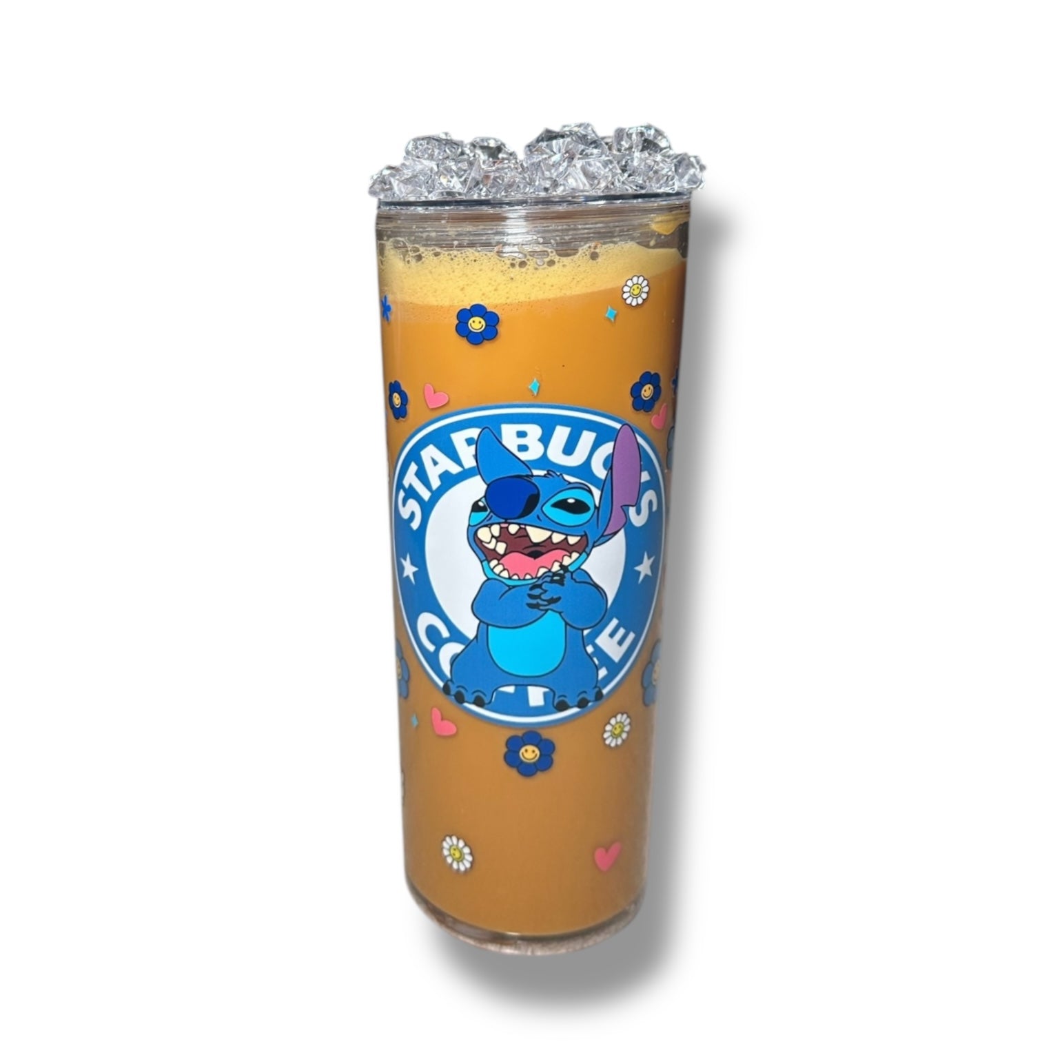 Rhinestoned Stitch & Starbucks w/ faux ice lid