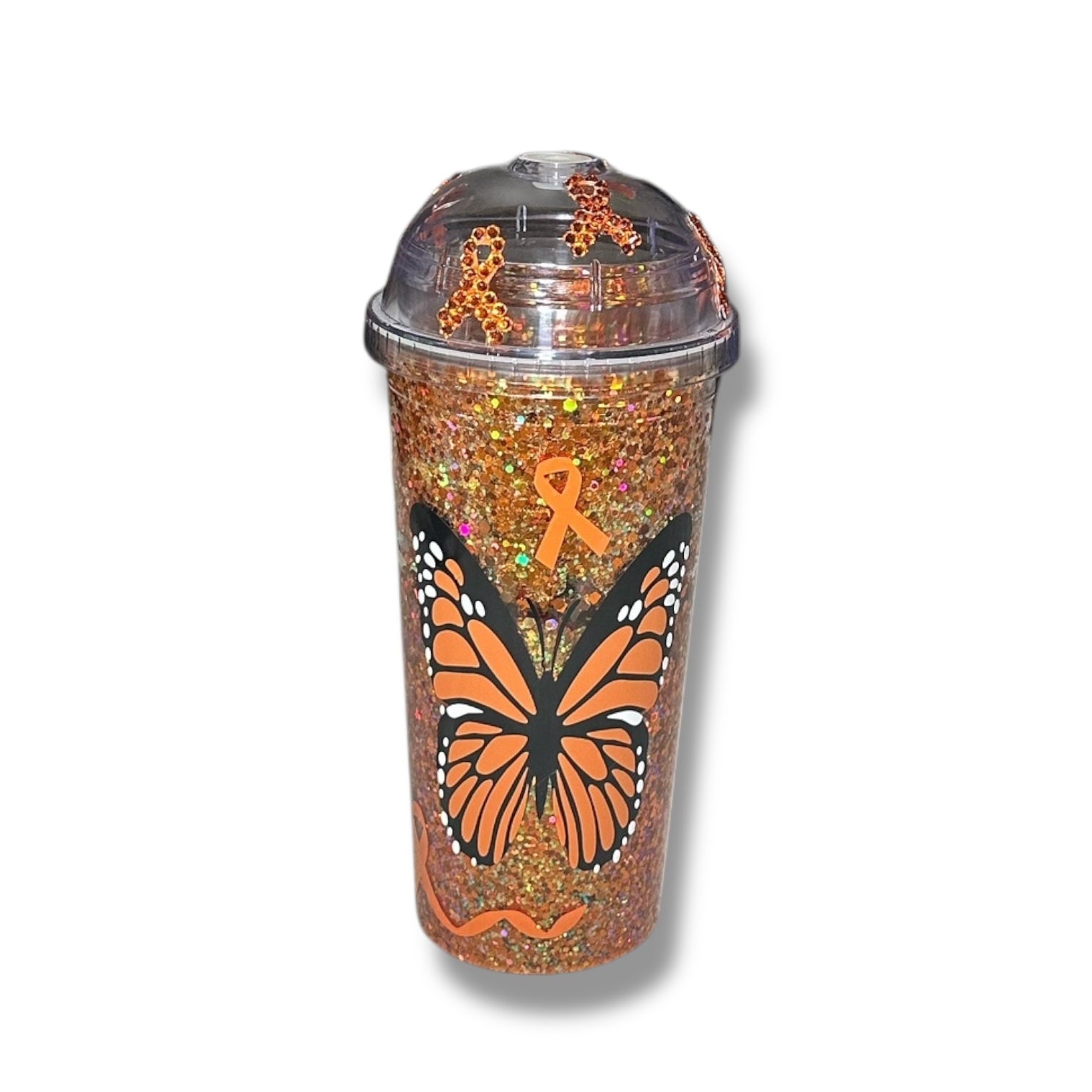 Orange butterfly w/ dome rhinestone lid