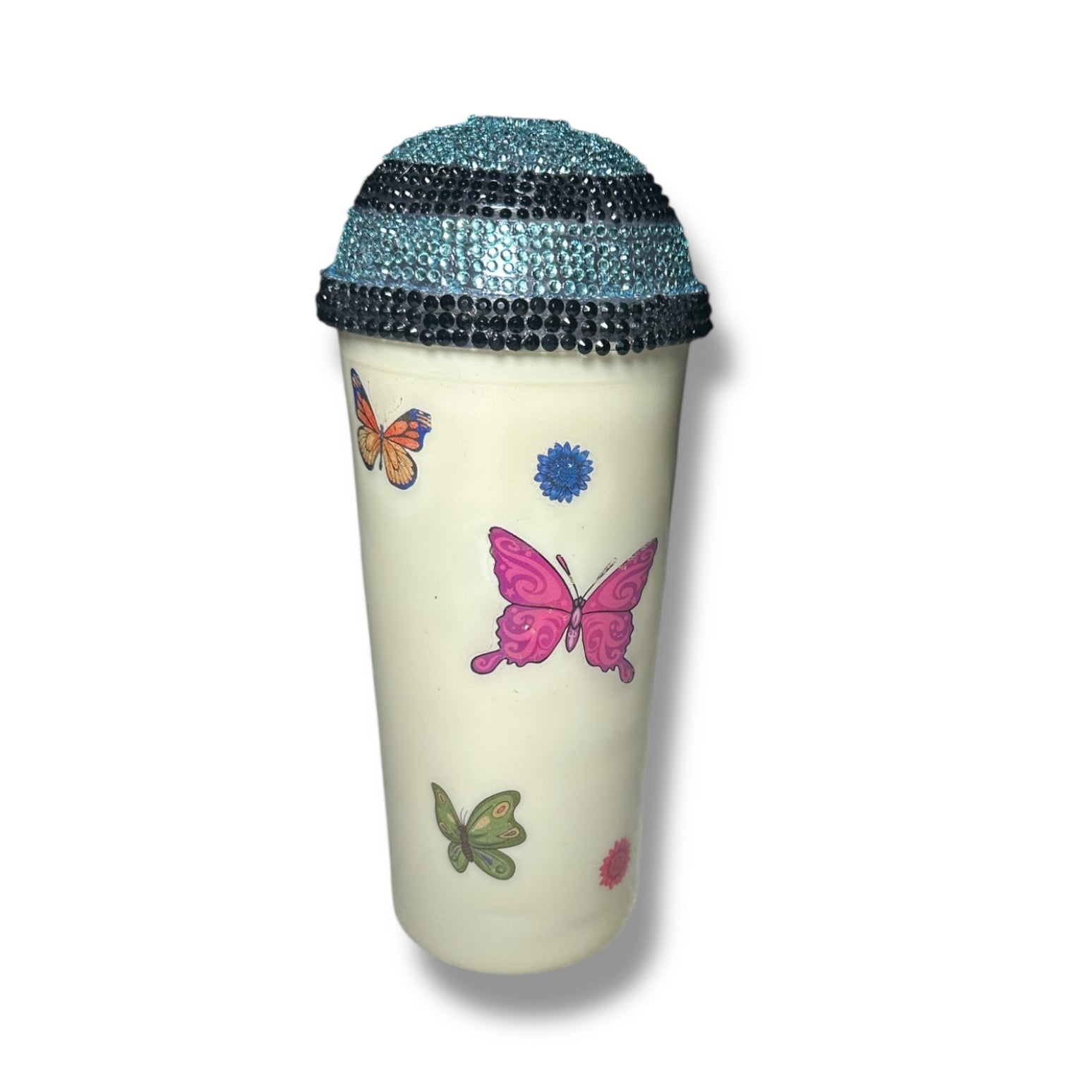 White butterfly w/ dome rhinestone lid