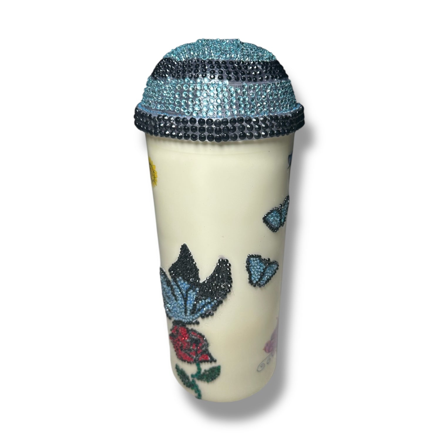 White butterfly w/ dome rhinestone lid
